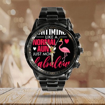 Discover Flamingo Pet Funny Auntimingo Like Normal Aunt More Fabulous Calendar Steel Band Watch