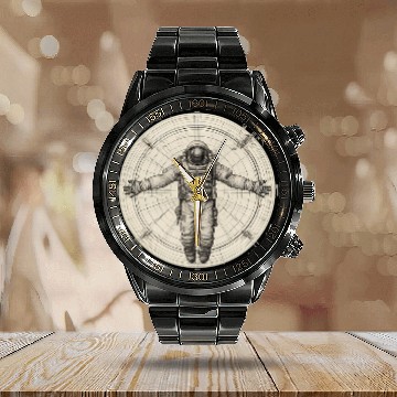 Discover Vitruvian Astronaut Funny Leonardo Da Vinci Graphic 22 Calendar Steel Band Watch