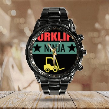 Discover Forklift Fun Ninja Forklift Driver Operator Forklifting Unisex Calendar Steel Band Watch