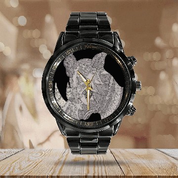 Discover Rhino Pet Patterned exotic rhino artwork grey black Mehndi Calendar Steel Band Watch