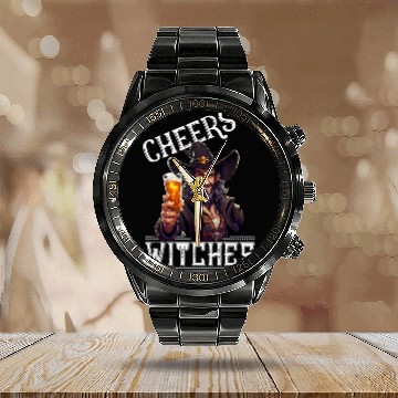 Discover Beer Fun Cheers Witches Warlock Male Witch Beard Halloween Beer Mug Calendar Steel Band Watch