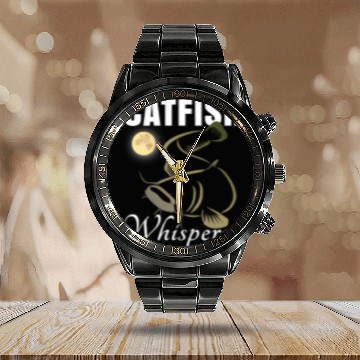 Discover Fishing Fun Catfish Whisperer Fish Artwork Night Fishing Baseball Tees Calendar Steel Band Watch