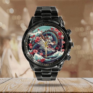 Discover Dragon Pet Magnificent Japanese Dragon Graphic Calendar Steel Band Watch