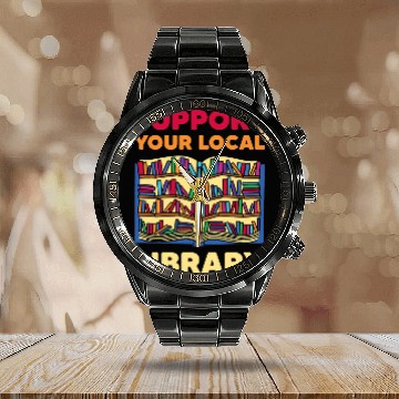 Discover Book Fun Readers Lovers Reading Support Your Local Library Baseball Tees Calendar Steel Band Watch