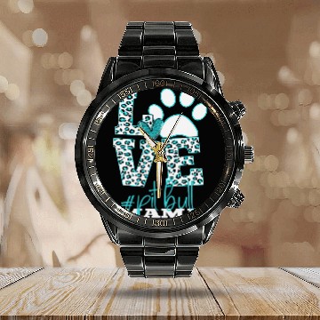 Discover Pitbull Pet Mama Leopard Print Paw Love Sign Calendar Steel Band Watch