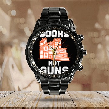 Discover Book Fun Cool Books Not Guns Peaceful Reader Reading Lovers Baseball Tees Calendar Steel Band Watch