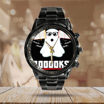 Discover Book Fun Booooks Cute Boo ghosts Reading Book Library FunnyHalloween Calendar Steel Band Watch