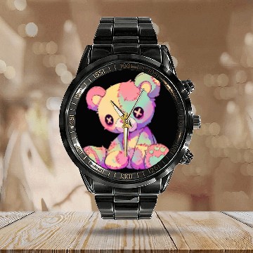 Discover Bear Pet Kawaii Pastel Goth Creepy Cute Witchy Patchwork Teddy Bear Calendar Steel Band Watch