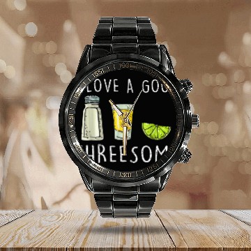 Discover Retro I Love A Good Threesome Bartender Salt Lime Tequila 21 Calendar Steel Band Watch