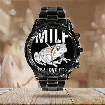 Discover Frog Pet Man I Love Frogs Funny Milf 6 Calendar Steel Band Watch
