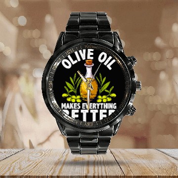 Discover Olive Oil Italian Mediterranean Chef Cooking Funny Calendar Steel Band Watch