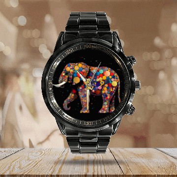Discover Elephant Pet Colourful Polka Dot Elephant International dot day Zip Calendar Steel Band Watch