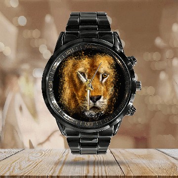 Discover Lion Pet Face Stylish Splash Art Paint Retro Graphic Calendar Steel Band Watch