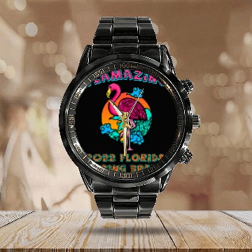 Discover Flamingo Pet Spring Break Matching Retro Cool Amazing Calendar Steel Band Watch
