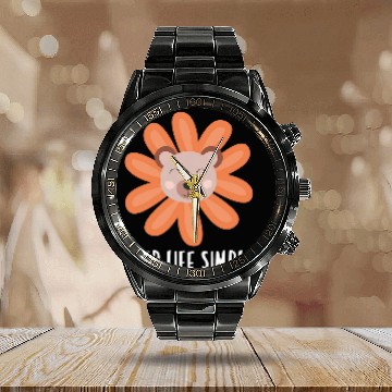 Discover Bear Pet Keep it simple sunflower with bear face cute teddy bear Calendar Steel Band Watch