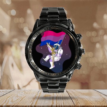 Discover Bisexual Bi Pride Flag Space Astronaut Baseball Tees Calendar Steel Band Watch