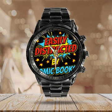 Discover Book Fun Comic Book Comics Men Women Easily Distracted By Comic Baseball Tees Calendar Steel Band Watch