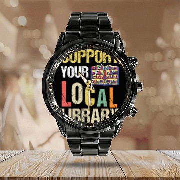 Discover Book Fun Readers Lovers Reading Support Your Local Library 03 Calendar Steel Band Watch