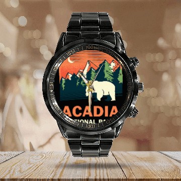 Discover Bear Pet Acadia National Park Forest Bear Calendar Steel Band Watch