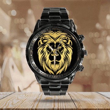 Discover Lion Pet Face Zip Calendar Steel Band Watch