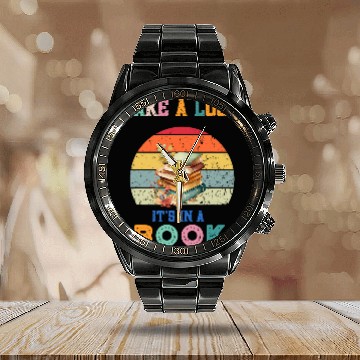 Discover Book Fun Take a look its in a book retro rainbow reading librarian Calendar Steel Band Watch
