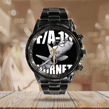 Discover FA18 Hornet Military Fighter Jet Naval Aircraft Cartoon Calendar Steel Band Watch