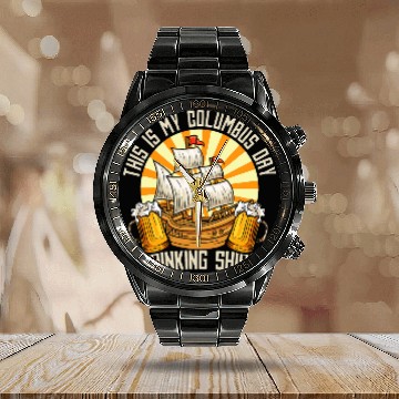 Discover 1492 Christopher Columbus Day 16 Calendar Steel Band Watch
