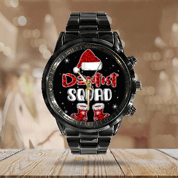 Discover dentists Job Squad Leopard Santa Hat Christmas Dental Graphic Baseball Tees Calendar Steel Band Watch