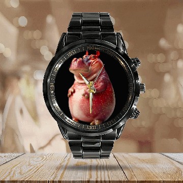 Discover Hippo Pet Fig Zip Calendar Steel Band Watch