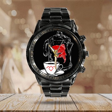 Discover Coffee Fun Twin Peaks Coffee Cup And Fish Outlines Calendar Steel Band Watch