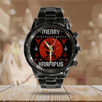 Discover Merry Krampus Christmas Horror Ugly xmass Sweater Evil Demon Baseball Tees Calendar Steel Band Watch