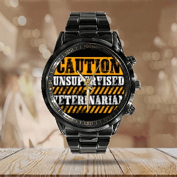 Discover Veterinarian Job Working Job Proud Caution Unsupervised Zip Calendar Steel Band Watch