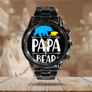 Discover Bear Pet Mens Papa Bear Down Syndromes Awareness Proud Dad Baseball Tees Calendar Steel Band Watch