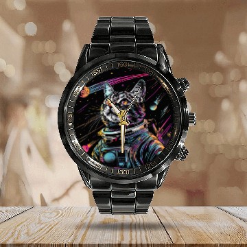 Discover Tabby Space Cat Astronaut Kitty Color Space Design Baseball Tees Calendar Steel Band Watch