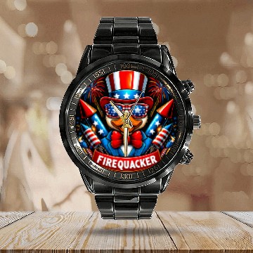 Discover Duck Pet 4th of July Fireworks Firequacker Patriotic Duck Calendar Steel Band Watch
