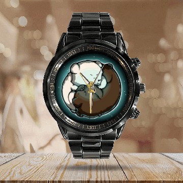 Discover Bear Pet Cute Teddy Bear ying yang Calendar Steel Band Watch