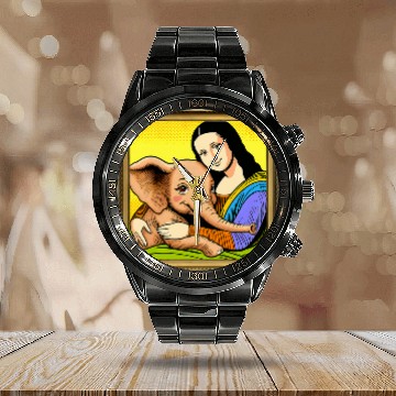 Discover Elephant Pet Humor Mona Lisa With Elephant 2 Calendar Steel Band Watch