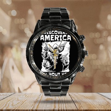 Discover 1492 Christopher Columbus Day 6 Calendar Steel Band Watch