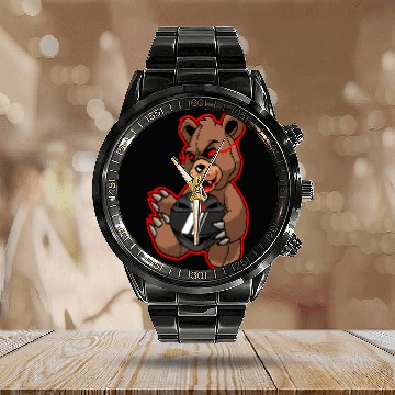 Discover Bear Pet STACKZzHOUSE BikeLife Teddy Bear W Helmet off Motorcycle Calendar Steel Band Watch