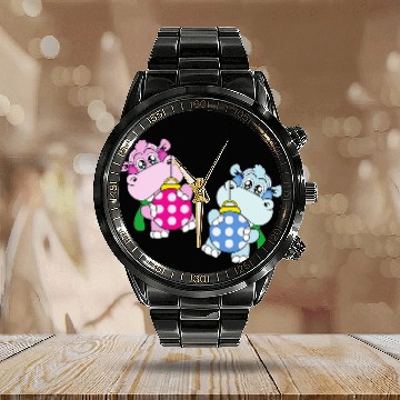 Discover Hippo Pet Christmas Balls Winter Snow Zip Calendar Steel Band Watch