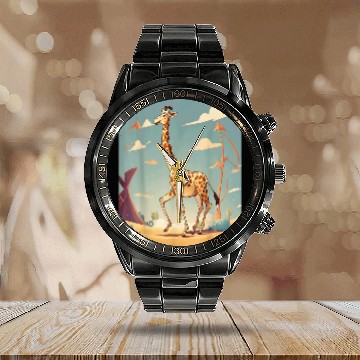 Discover Giraffe Pet Rhythm Twister Energetic Giraffe Cartoon Design Baseball Tees Calendar Steel Band Watch