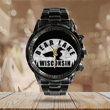 Discover Bear Pet Bear Lake Northern Wisconsin Loon Calendar Steel Band Watch