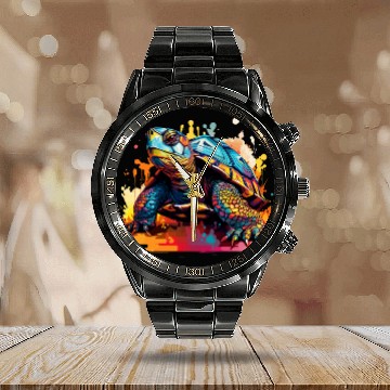 Discover Eastern Box Turtle Lover Colorful Splash Art Calendar Steel Band Watch