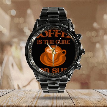 Discover Coffee Fun Is The Cure For Sure Coffee Lover Gift Funny Coffee Calendar Steel Band Watch