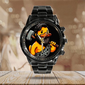 Discover Duck Pet Caveman Duck Cave Duckling Neanderthal Paleontologist Calendar Steel Band Watch
