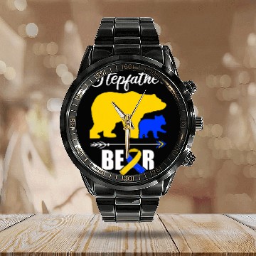 Discover Bear Pet Stepfather Bear Down Syndromes Awareness T21 Stepdad Baseball Tees Calendar Steel Band Watch