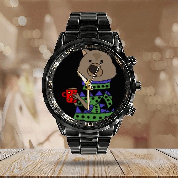 Discover Coffee Fun Smileteesanima Funny Wombat Drinking Coffee in Sweater Zip Calendar Steel Band Watch