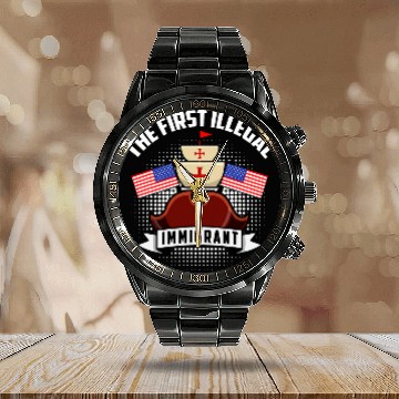Discover 1492 Christopher Columbus Day 4 Calendar Steel Band Watch
