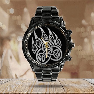 Discover Bear Pet Viking Bear Paw Tribal Celtic Knot Pattern Vintage Calendar Steel Band Watch