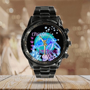 Discover Turtle Pet Choose Kindness Watercolor Underwater Ocean Calendar Steel Band Watch